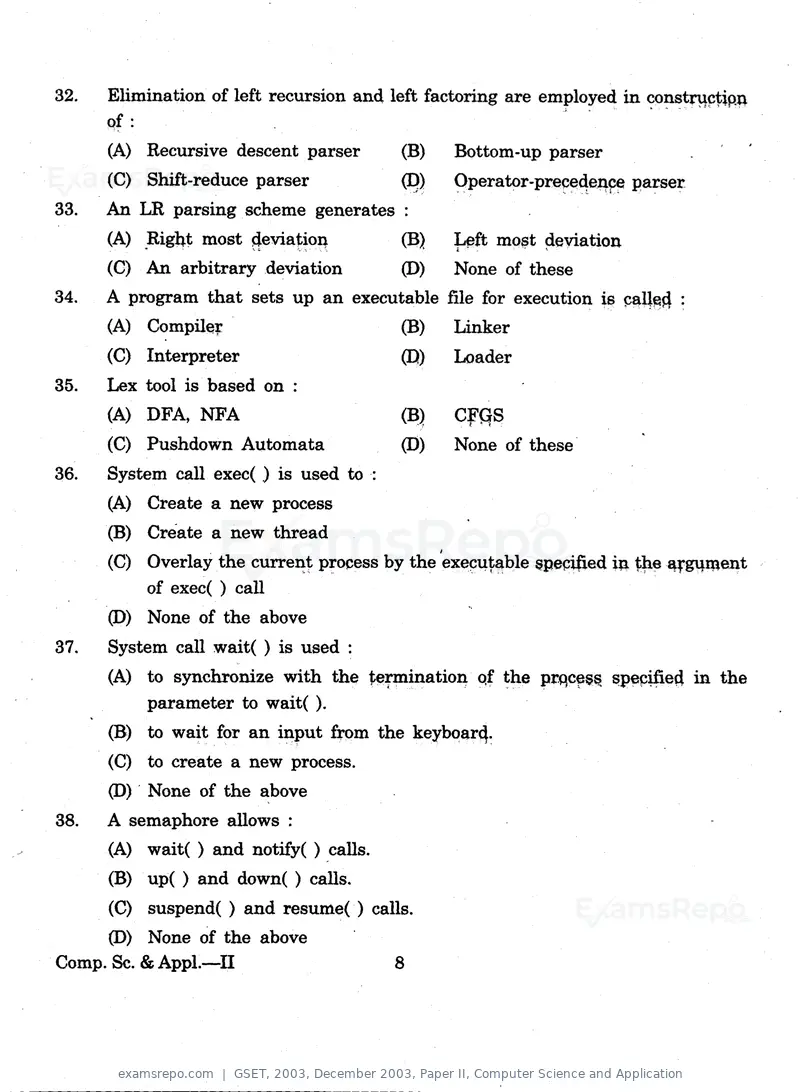 GSET 2003 question paper, December 2003, Paper II, Computer Science and Application, page 8 of 12