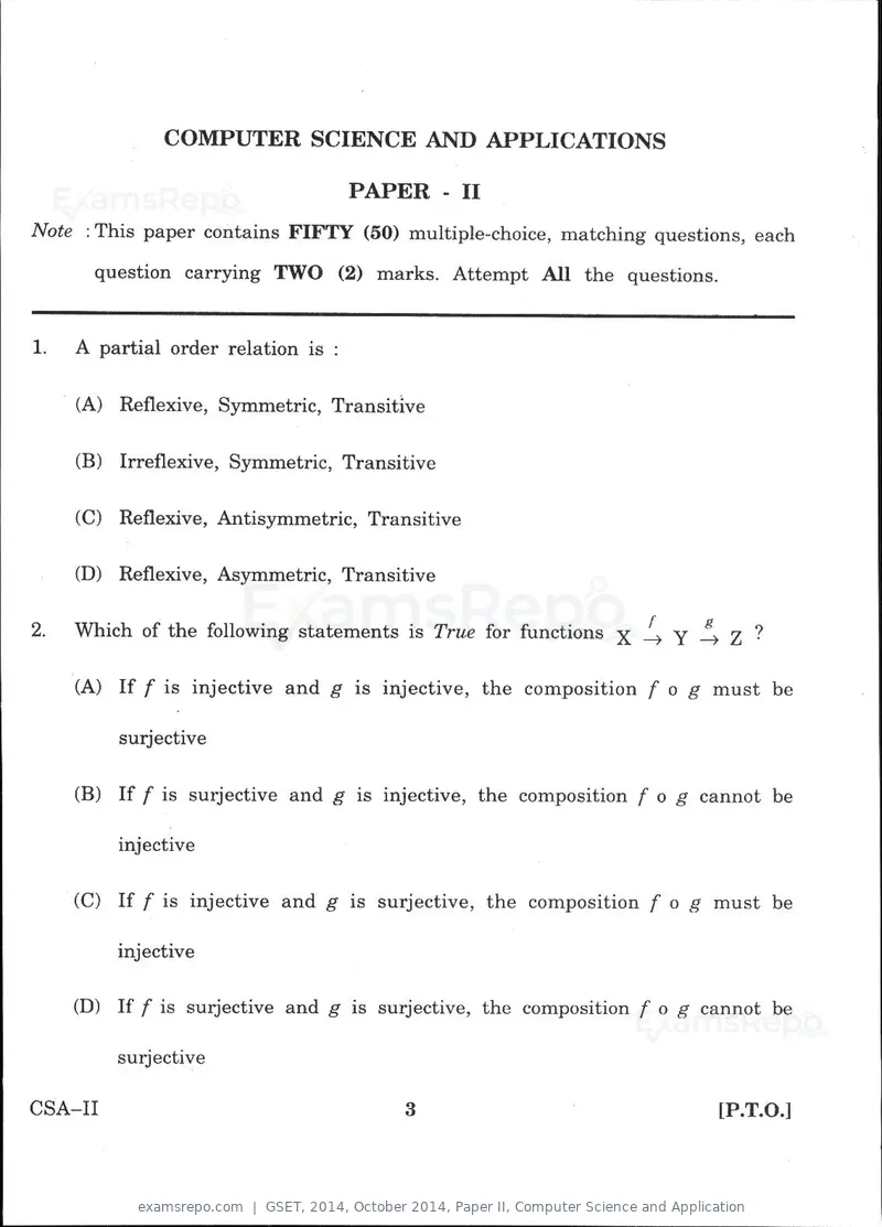GSET 2014 question paper, October 2014, Paper II, Computer Science and Application, page 3 of 24