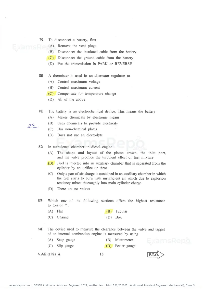 GSSSB Additional Assistant Engineer 2021 question paper, Written test (Advt. 192/202021), Additional Assistant Engineer (Mechanical), Class 3, page 13 of 16