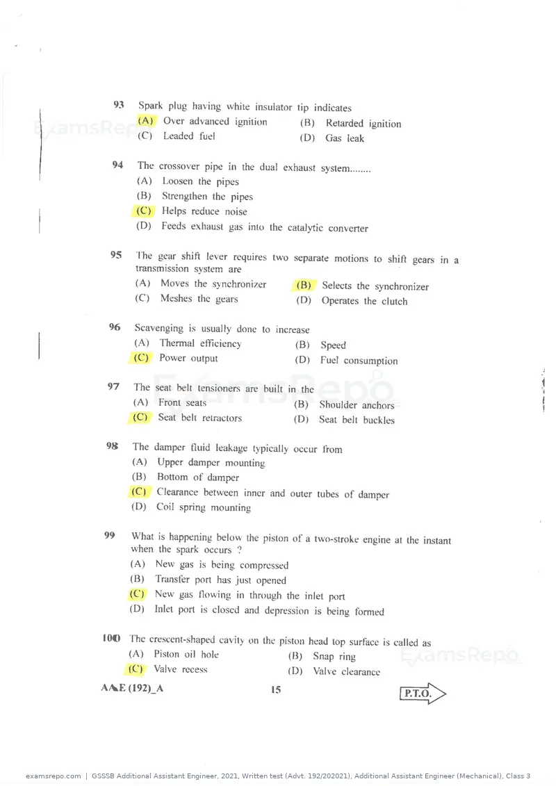 GSSSB Additional Assistant Engineer 2021 question paper, Written test (Advt. 192/202021), Additional Assistant Engineer (Mechanical), Class 3, page 15 of 16