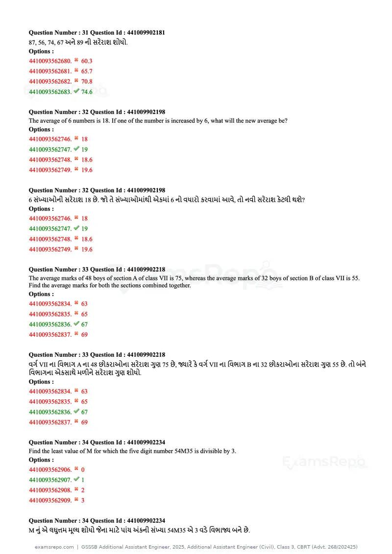 GSSSB Additional Assistant Engineer 2025 question paper, Additional Assistant Engineer (Civil), Class 3, CBRT (Advt. 268/202425), page 14 of 72