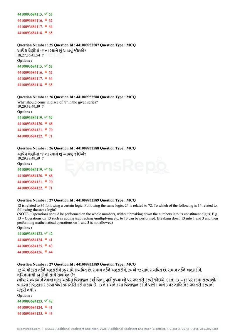 GSSSB Additional Assistant Engineer 2025 question paper, Additional Assistant Engineer (Electrical), Class 3, CBRT (Advt. 258/202425), page 11 of 72