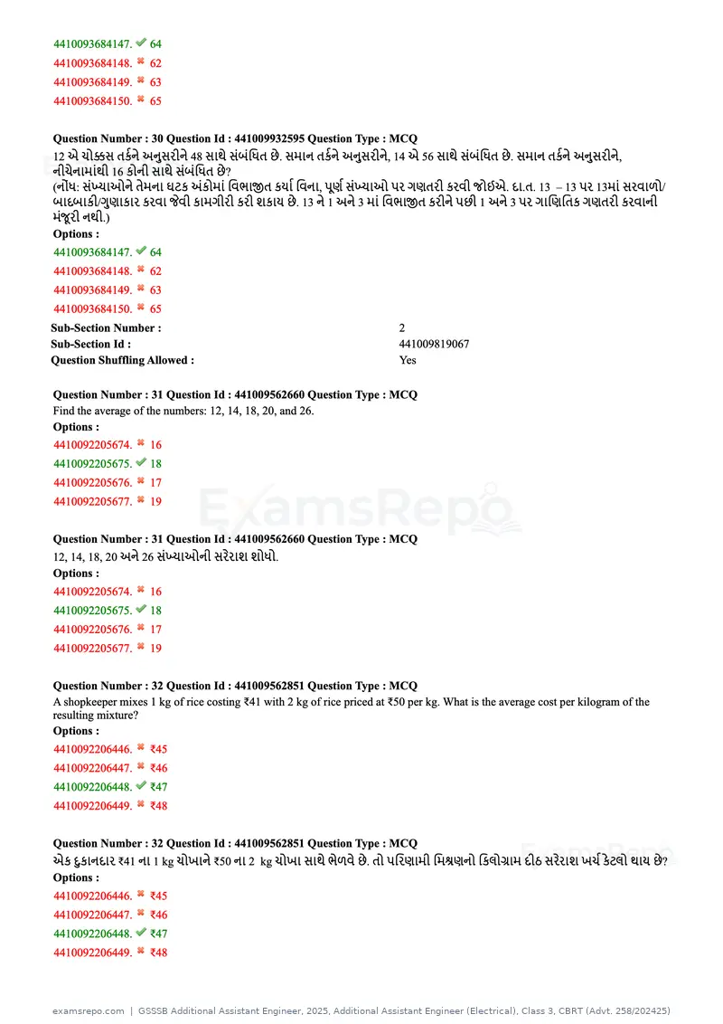 GSSSB Additional Assistant Engineer 2025 question paper, Additional Assistant Engineer (Electrical), Class 3, CBRT (Advt. 258/202425), page 13 of 72