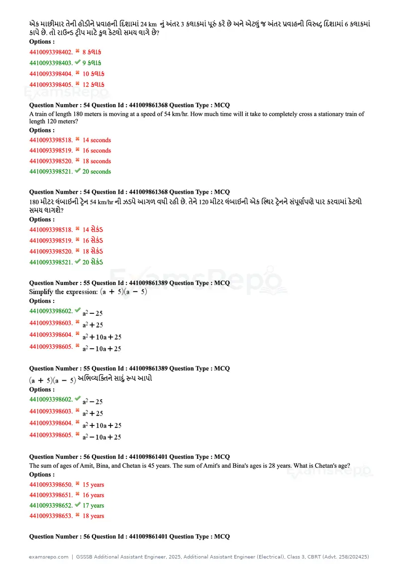 GSSSB Additional Assistant Engineer 2025 question paper, Additional Assistant Engineer (Electrical), Class 3, CBRT (Advt. 258/202425), page 21 of 72