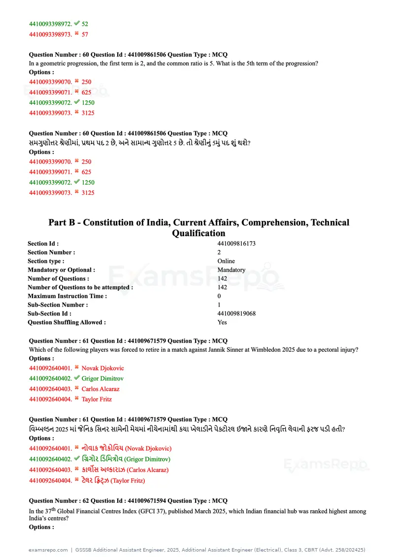 GSSSB Additional Assistant Engineer 2025 question paper, Additional Assistant Engineer (Electrical), Class 3, CBRT (Advt. 258/202425), page 23 of 72