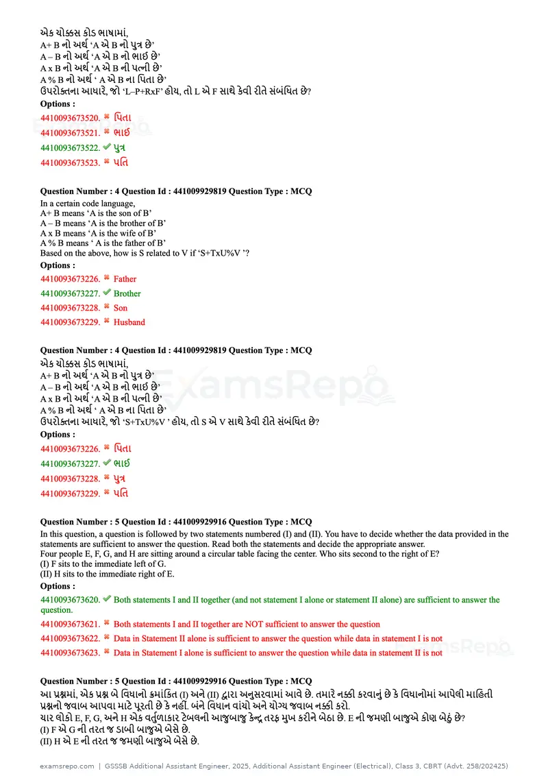 GSSSB Additional Assistant Engineer 2025 question paper, Additional Assistant Engineer (Electrical), Class 3, CBRT (Advt. 258/202425), page 3 of 72