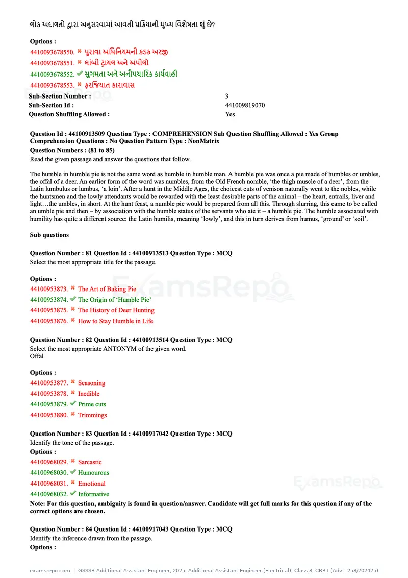 GSSSB Additional Assistant Engineer 2025 question paper, Additional Assistant Engineer (Electrical), Class 3, CBRT (Advt. 258/202425), page 30 of 72