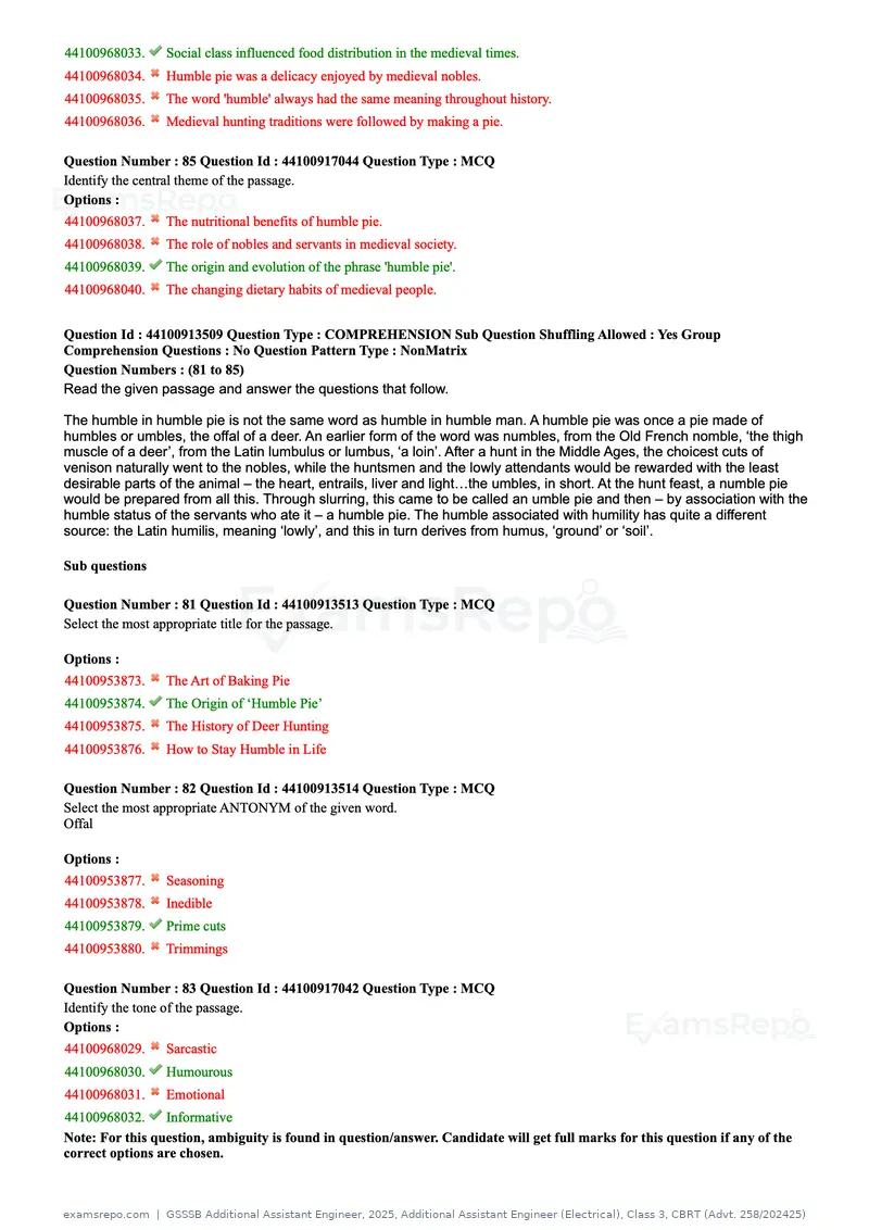 GSSSB Additional Assistant Engineer 2025 question paper, Additional Assistant Engineer (Electrical), Class 3, CBRT (Advt. 258/202425), page 31 of 72