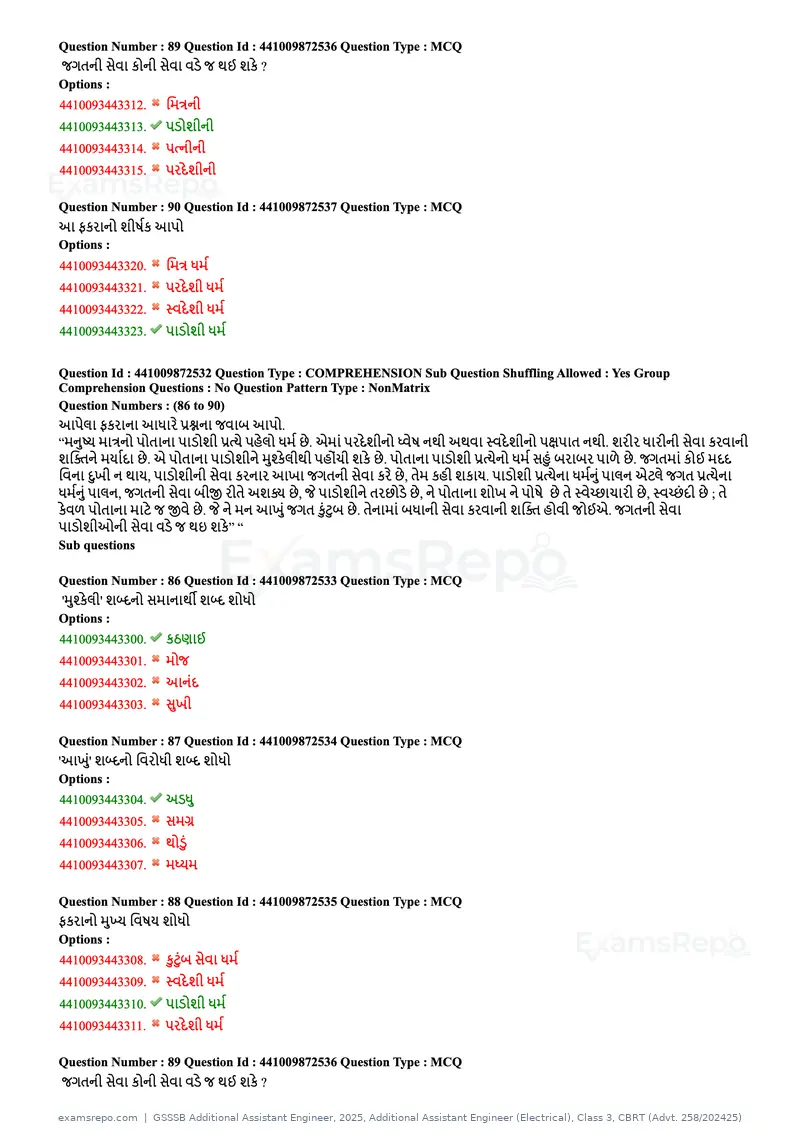 GSSSB Additional Assistant Engineer 2025 question paper, Additional Assistant Engineer (Electrical), Class 3, CBRT (Advt. 258/202425), page 33 of 72