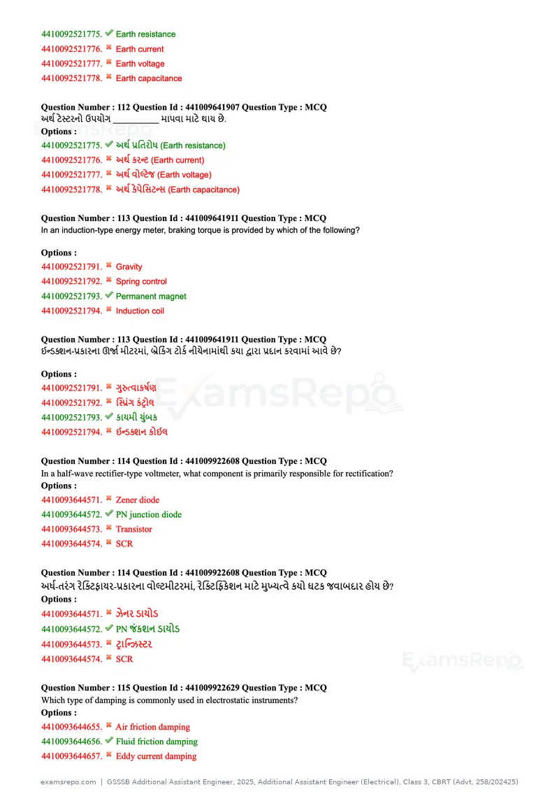 GSSSB Additional Assistant Engineer 2025 question paper, Additional Assistant Engineer (Electrical), Class 3, CBRT (Advt. 258/202425), page 41 of 72