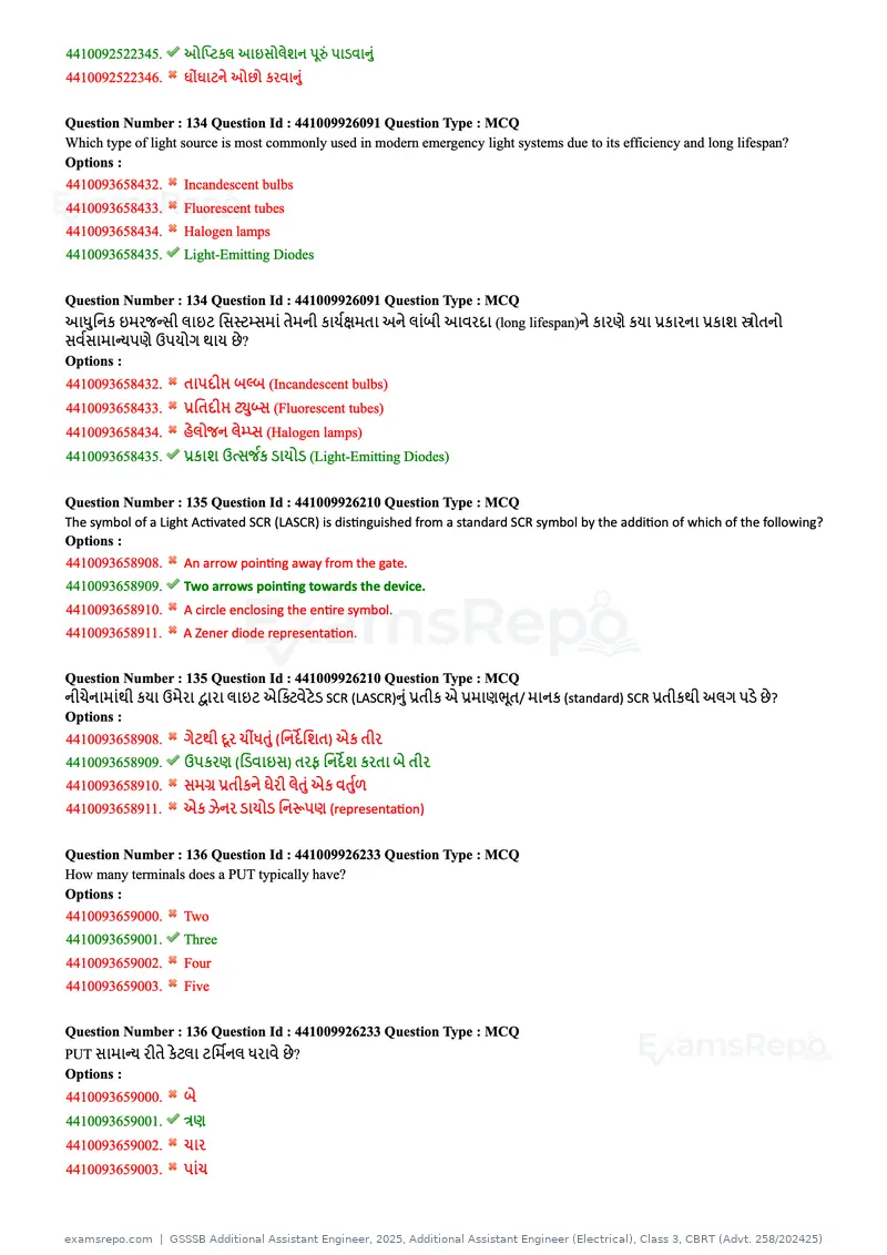 GSSSB Additional Assistant Engineer 2025 question paper, Additional Assistant Engineer (Electrical), Class 3, CBRT (Advt. 258/202425), page 48 of 72
