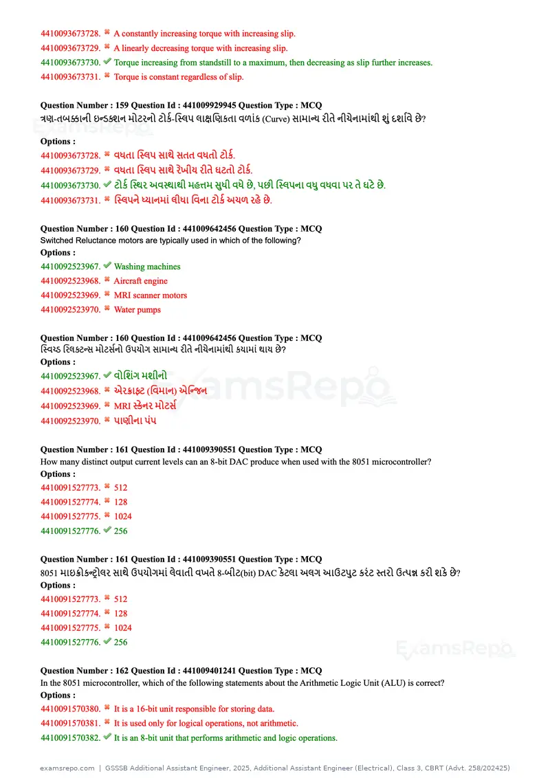 GSSSB Additional Assistant Engineer 2025 question paper, Additional Assistant Engineer (Electrical), Class 3, CBRT (Advt. 258/202425), page 56 of 72