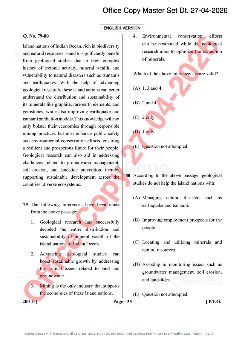 Haryana Civil Services 2025 question paper, HCS (Ex. Br.) and Allied Services Preliminary Examination 2025, Paper II (CSAT), page 35 of 49