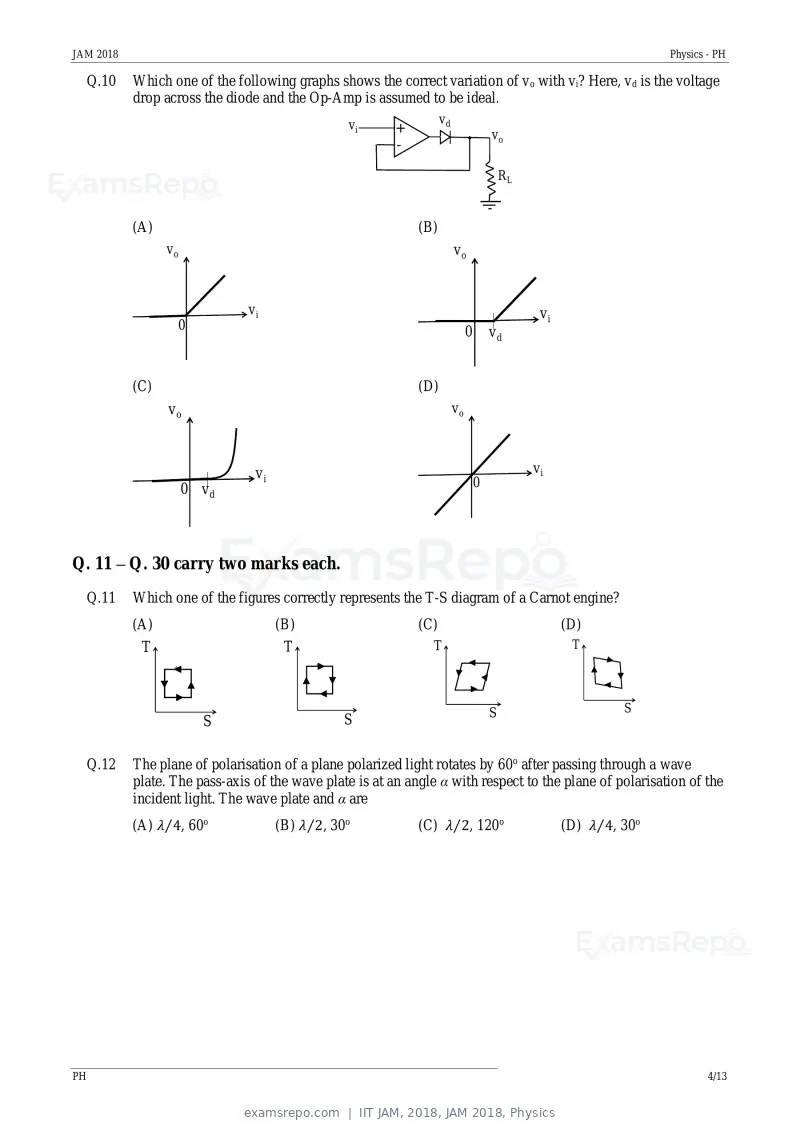 IIT JAM 2018 question paper, JAM 2018, Physics, page 4 of 16