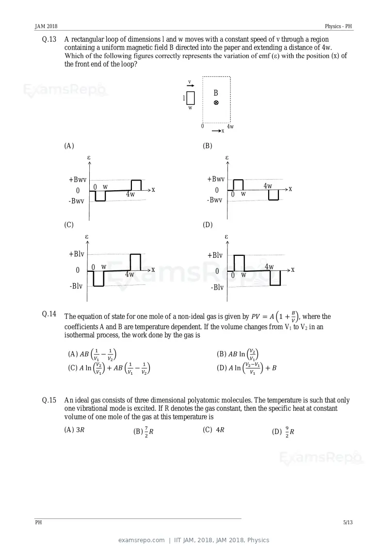 IIT JAM 2018 question paper, JAM 2018, Physics, page 5 of 16