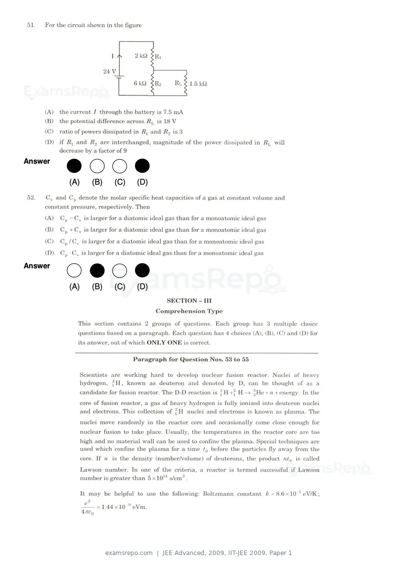 JEE Advanced 2009 question paper, IIT-JEE 2009, Paper 1, page 15 of 19