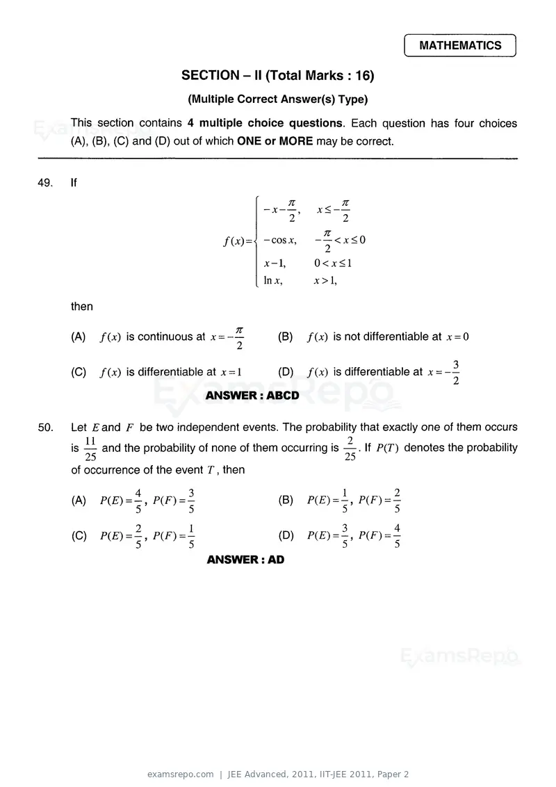 JEE Advanced 2011 question paper, IIT-JEE 2011, Paper 2, page 21 of 26