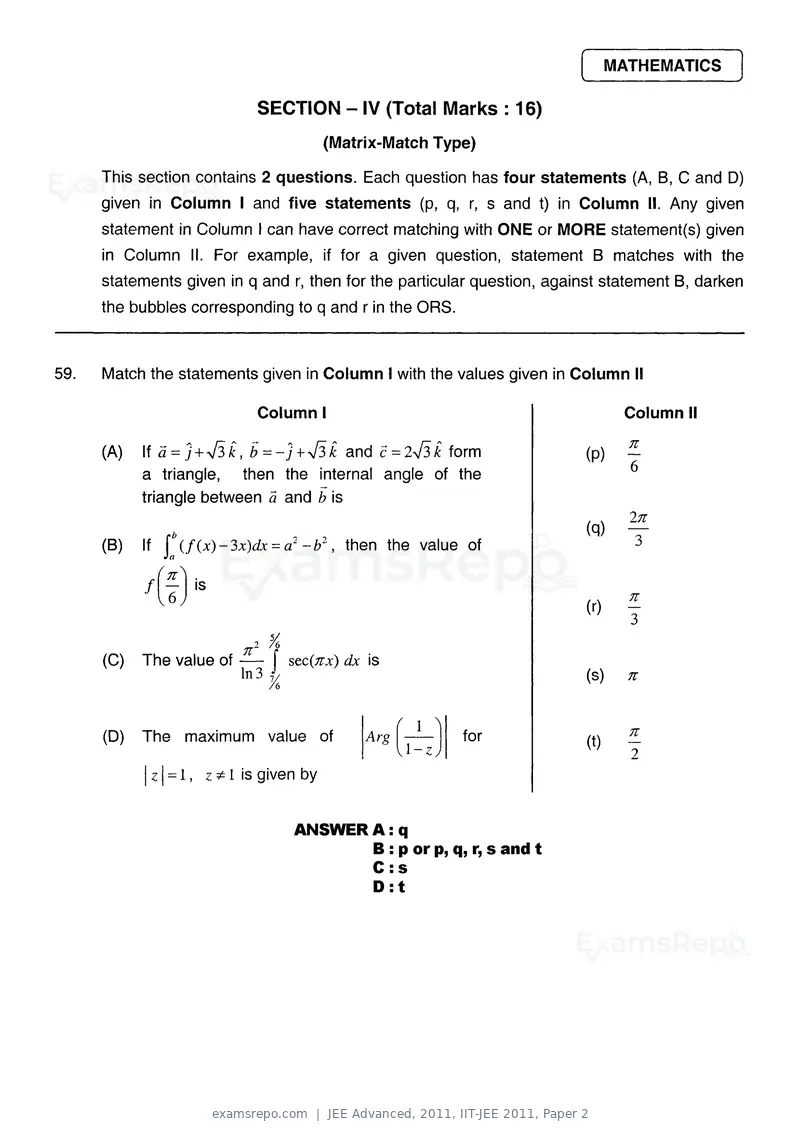 JEE Advanced 2011 question paper, IIT-JEE 2011, Paper 2, page 25 of 26