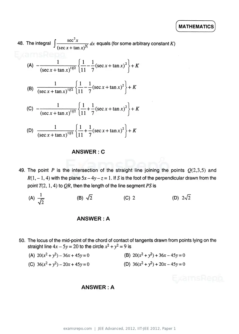 JEE Advanced 2012 question paper, IIT-JEE 2012, Paper 1, page 21 of 24