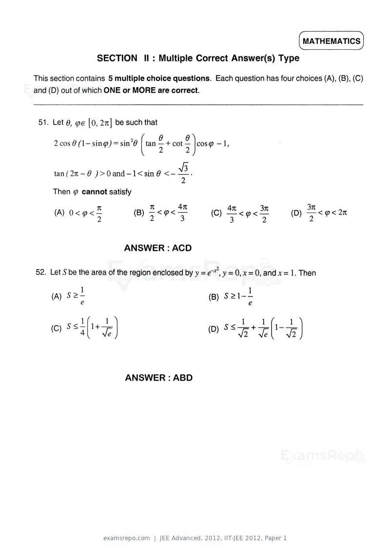JEE Advanced 2012 question paper, IIT-JEE 2012, Paper 1, page 22 of 24