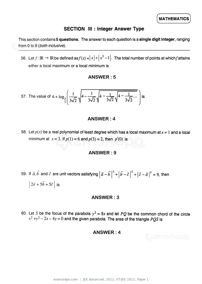 JEE Advanced 2012 question paper, IIT-JEE 2012, Paper 1, page 24 of 24