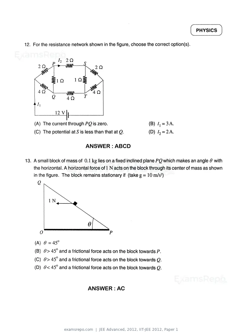 JEE Advanced 2012 question paper, IIT-JEE 2012, Paper 1, page 8 of 24