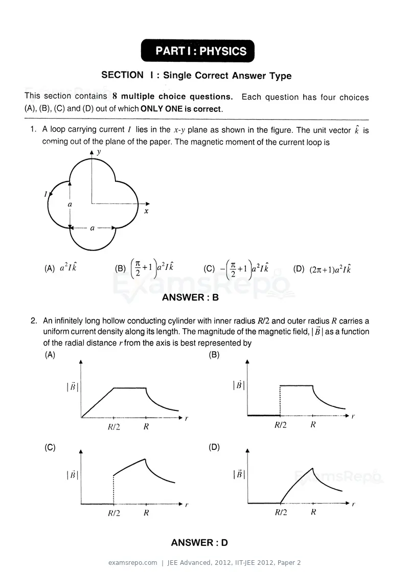 JEE Advanced 2012 question paper, IIT-JEE 2012, Paper 2, page 1 of 31