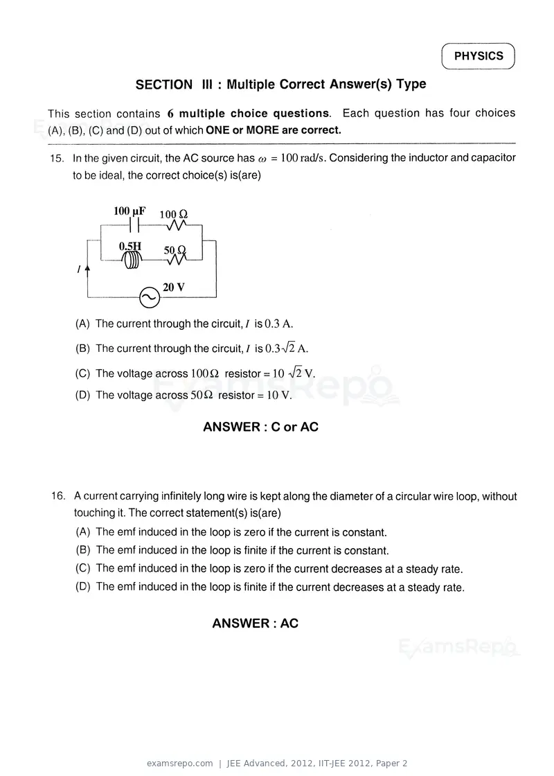 JEE Advanced 2012 question paper, IIT-JEE 2012, Paper 2, page 10 of 31