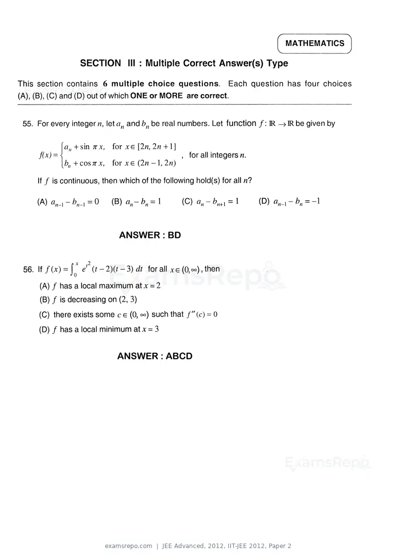 JEE Advanced 2012 question paper, IIT-JEE 2012, Paper 2, page 29 of 31