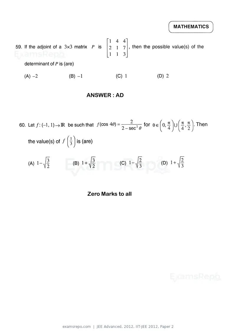 JEE Advanced 2012 question paper, IIT-JEE 2012, Paper 2, page 31 of 31
