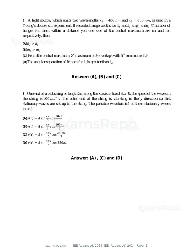 JEE Advanced 2014 question paper, JEE (Advanced) 2014, Paper 1, page 2 of 25