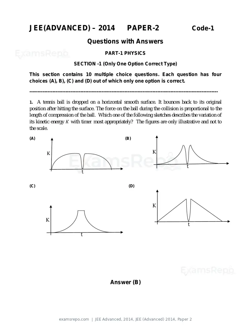 JEE Advanced 2014 question paper, JEE (Advanced) 2014, Paper 2, page 1 of 38