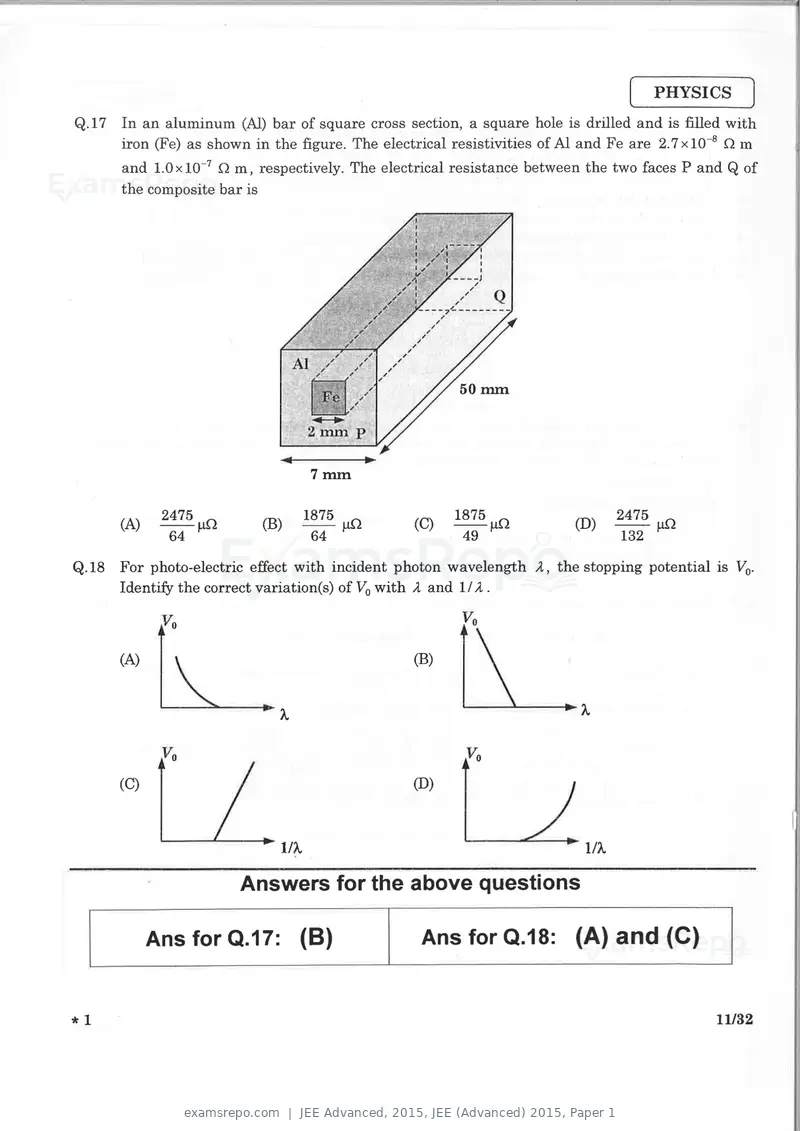 JEE Advanced 2015 question paper, JEE (Advanced) 2015, Paper 1, page 10 of 29