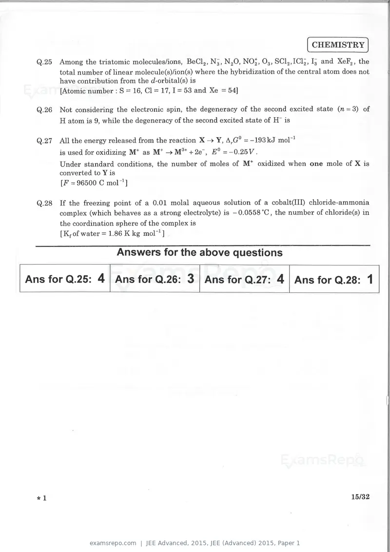 JEE Advanced 2015 question paper, JEE (Advanced) 2015, Paper 1, page 14 of 29