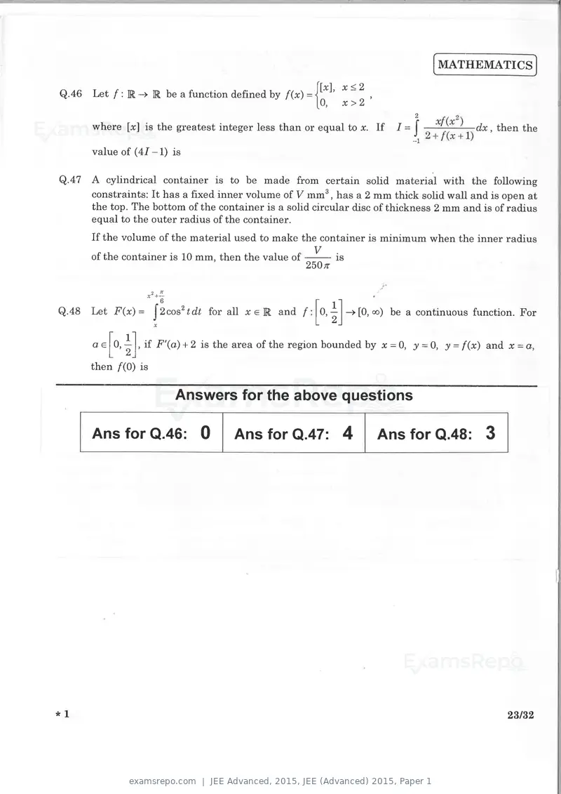 JEE Advanced 2015 question paper, JEE (Advanced) 2015, Paper 1, page 22 of 29