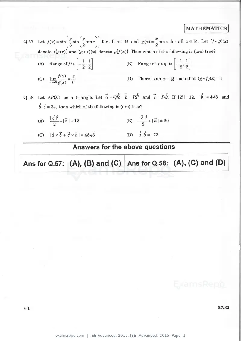 JEE Advanced 2015 question paper, JEE (Advanced) 2015, Paper 1, page 26 of 29