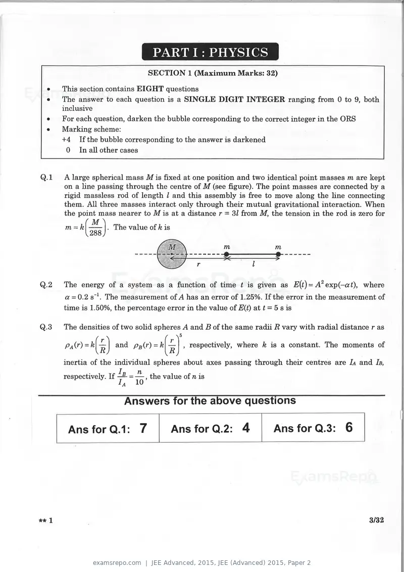 JEE Advanced 2015 question paper, JEE (Advanced) 2015, Paper 2, page 2 of 29