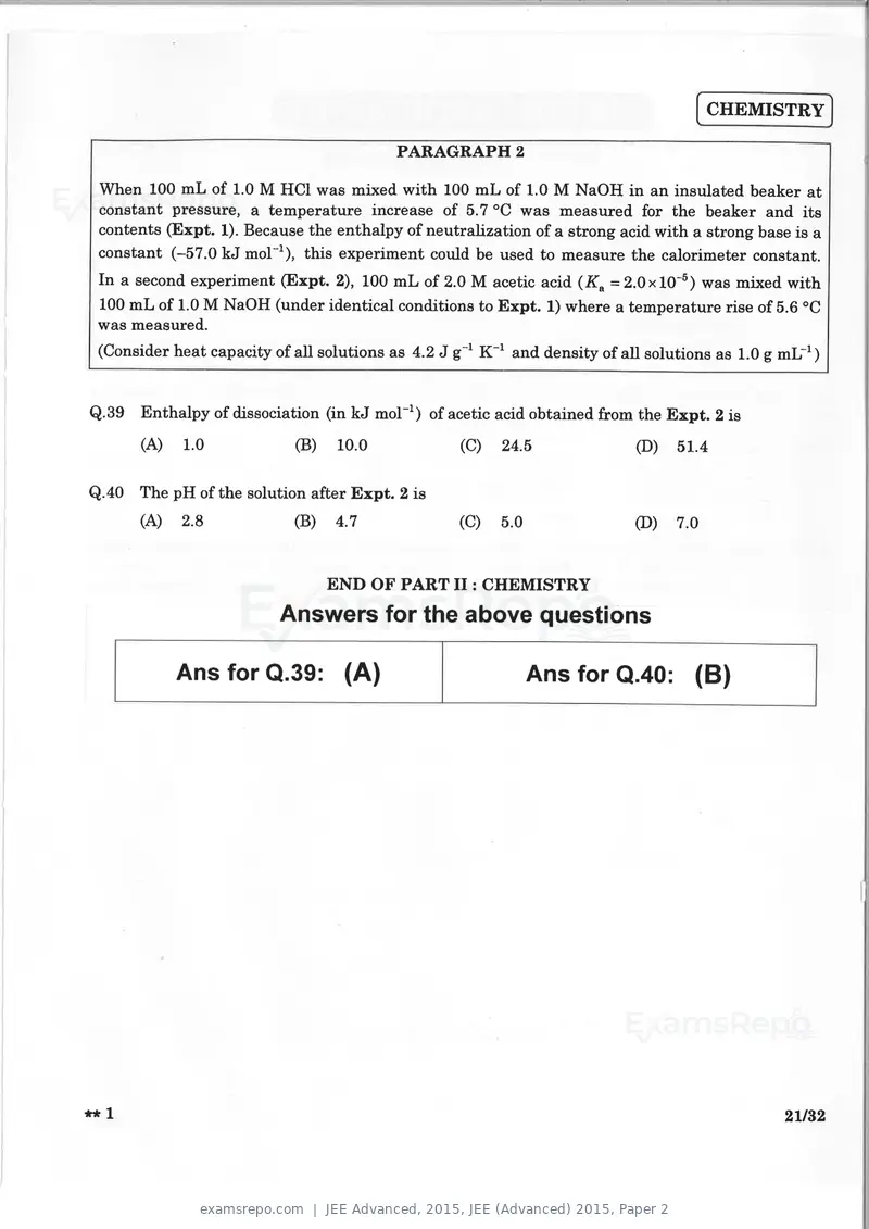 JEE Advanced 2015 question paper, JEE (Advanced) 2015, Paper 2, page 20 of 29