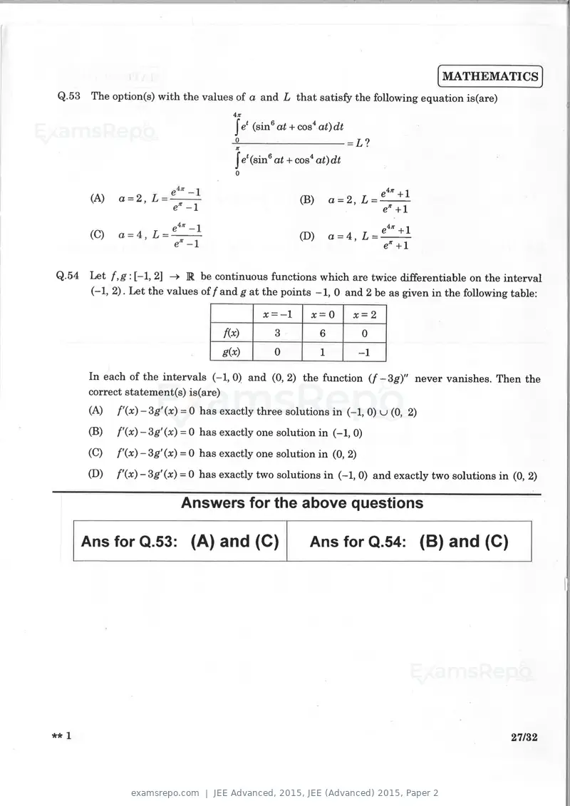 JEE Advanced 2015 question paper, JEE (Advanced) 2015, Paper 2, page 26 of 29