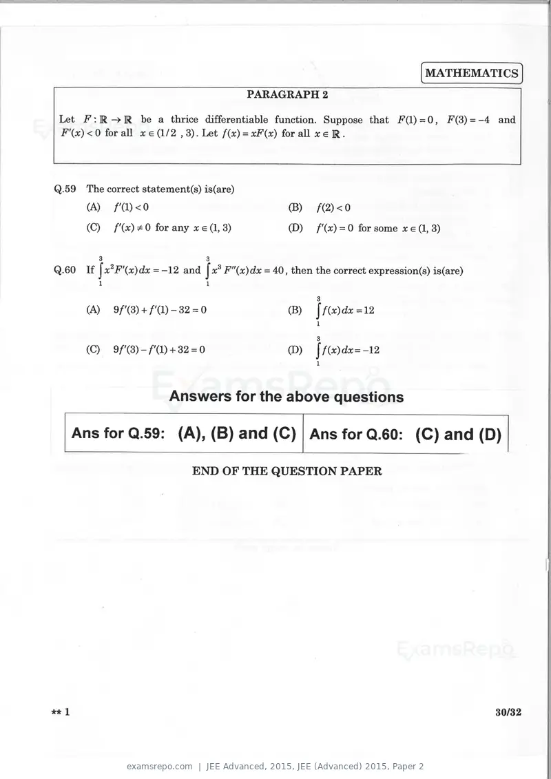 JEE Advanced 2015 question paper, JEE (Advanced) 2015, Paper 2, page 29 of 29