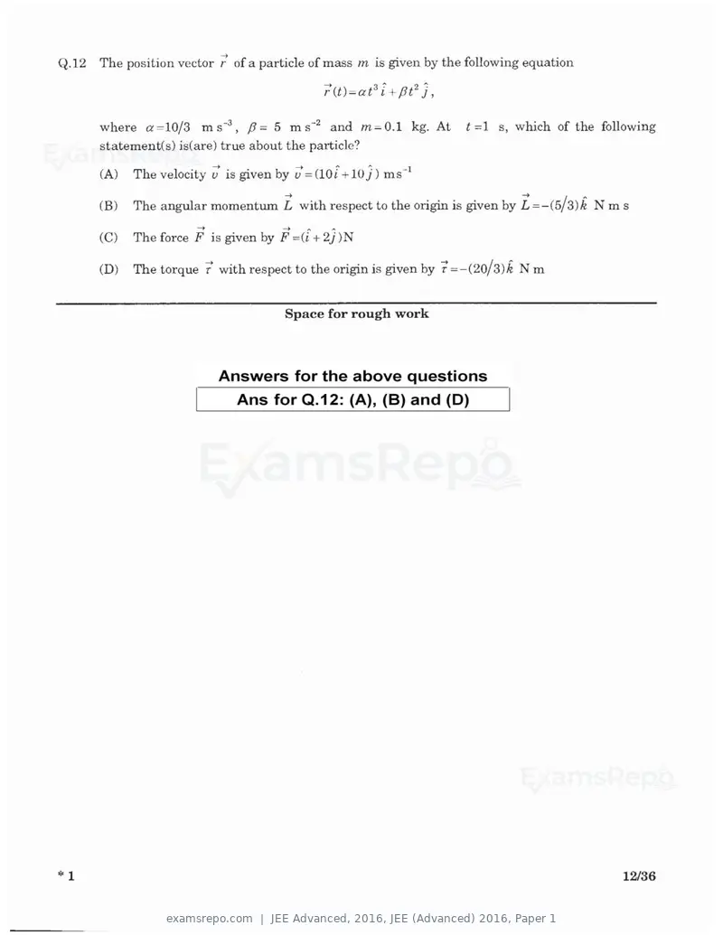 JEE Advanced 2016 question paper, JEE (Advanced) 2016, Paper 1, page 10 of 29
