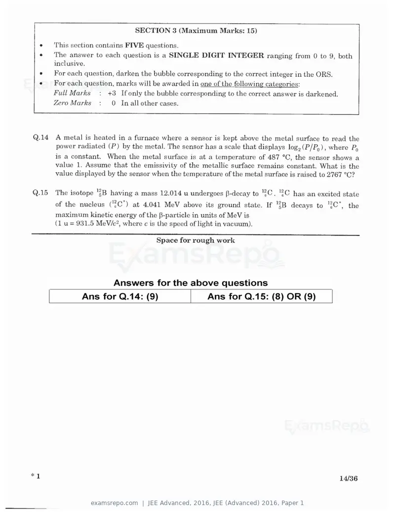 JEE Advanced 2016 question paper, JEE (Advanced) 2016, Paper 1, page 12 of 29