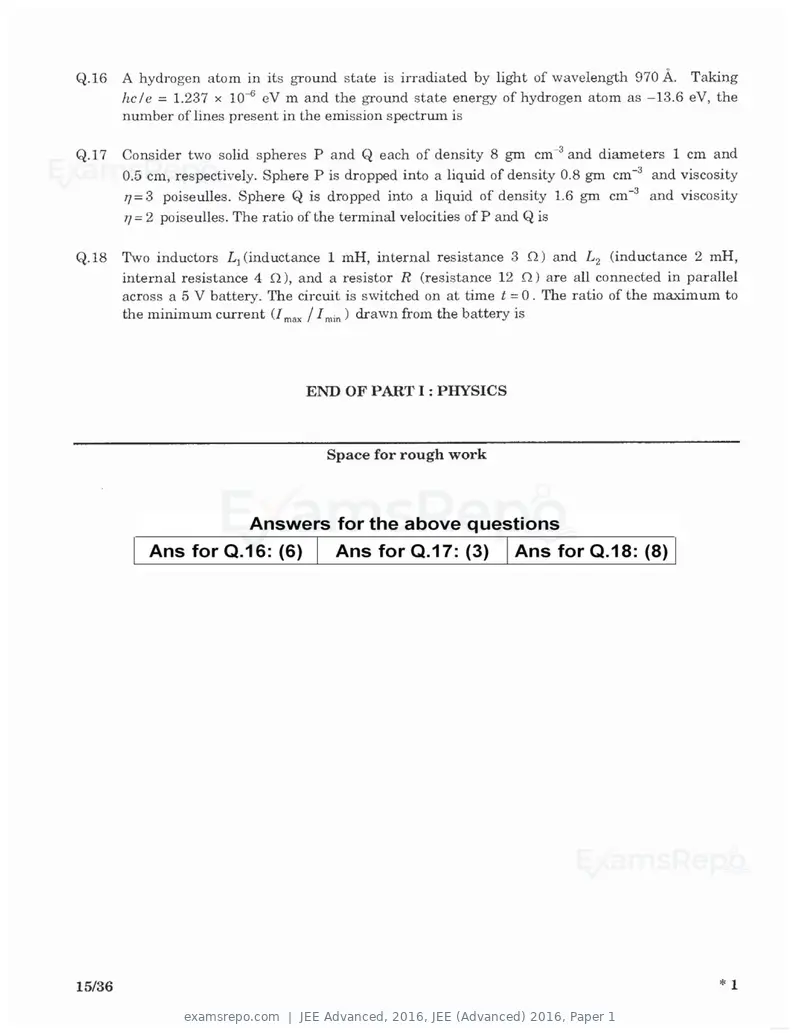 JEE Advanced 2016 question paper, JEE (Advanced) 2016, Paper 1, page 13 of 29