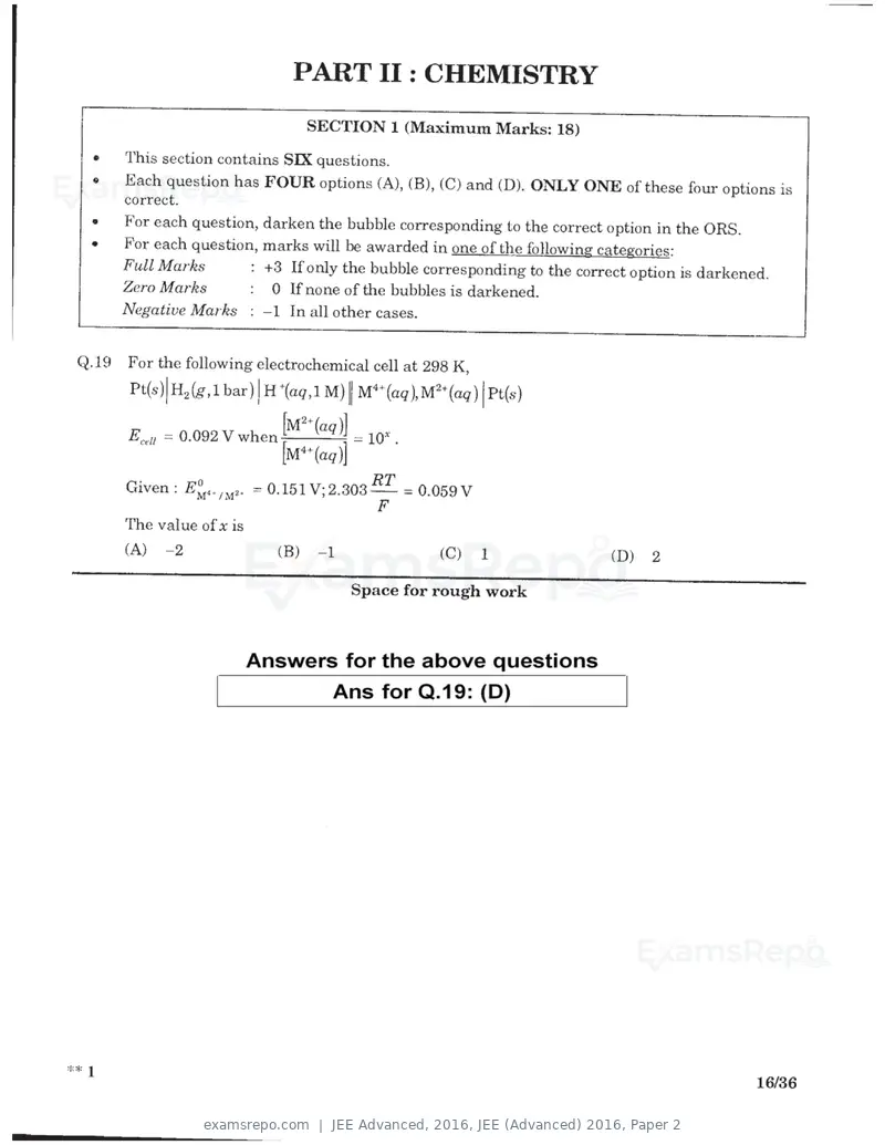 JEE Advanced 2016 question paper, JEE (Advanced) 2016, Paper 2, page 14 of 29
