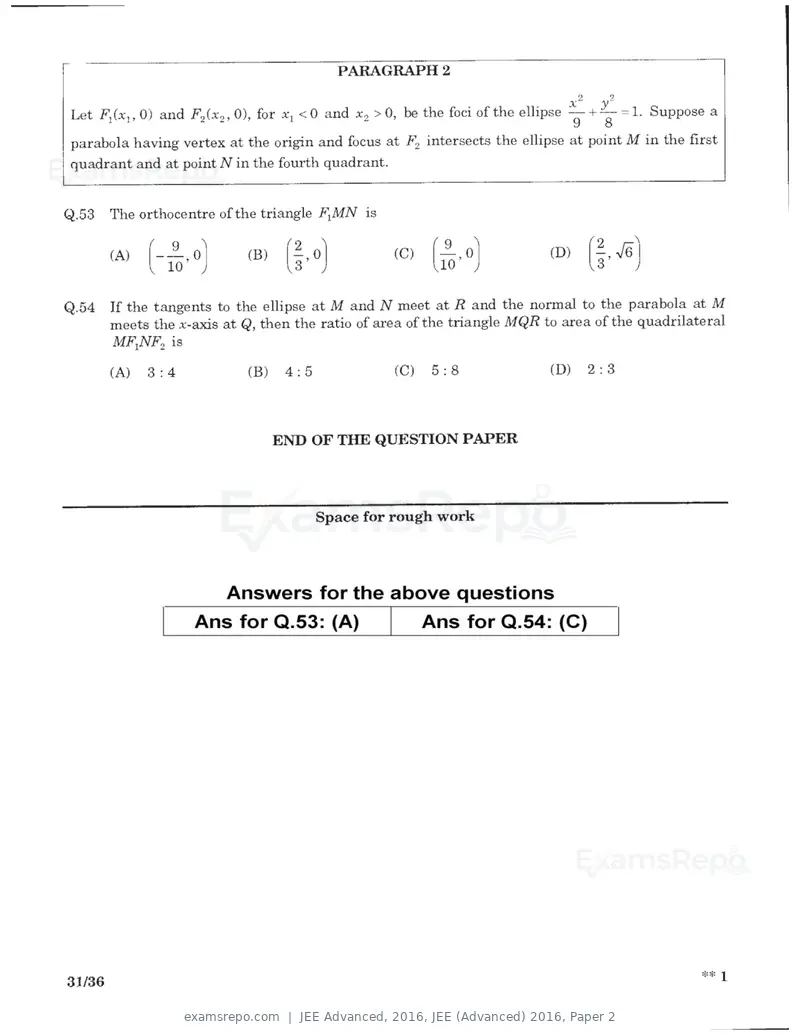 JEE Advanced 2016 question paper, JEE (Advanced) 2016, Paper 2, page 29 of 29
