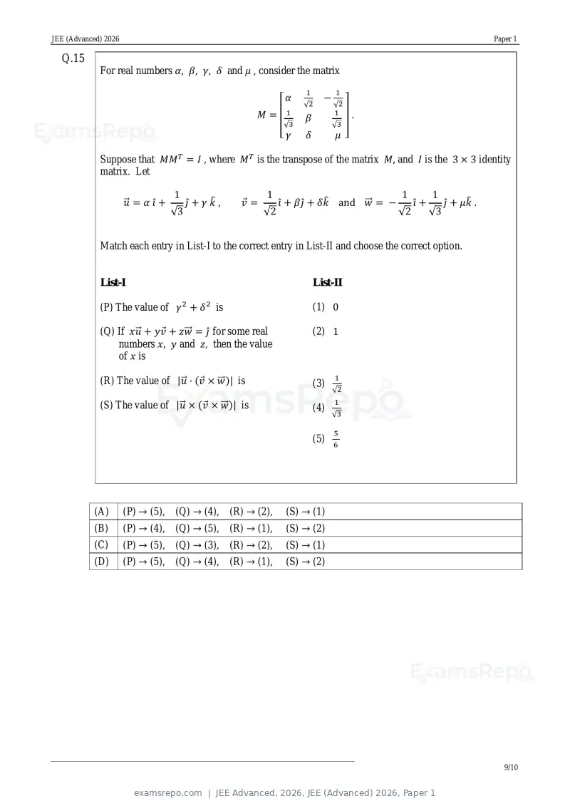 JEE Advanced 2026 question paper, JEE (Advanced) 2026, Paper 1, page 9 of 34