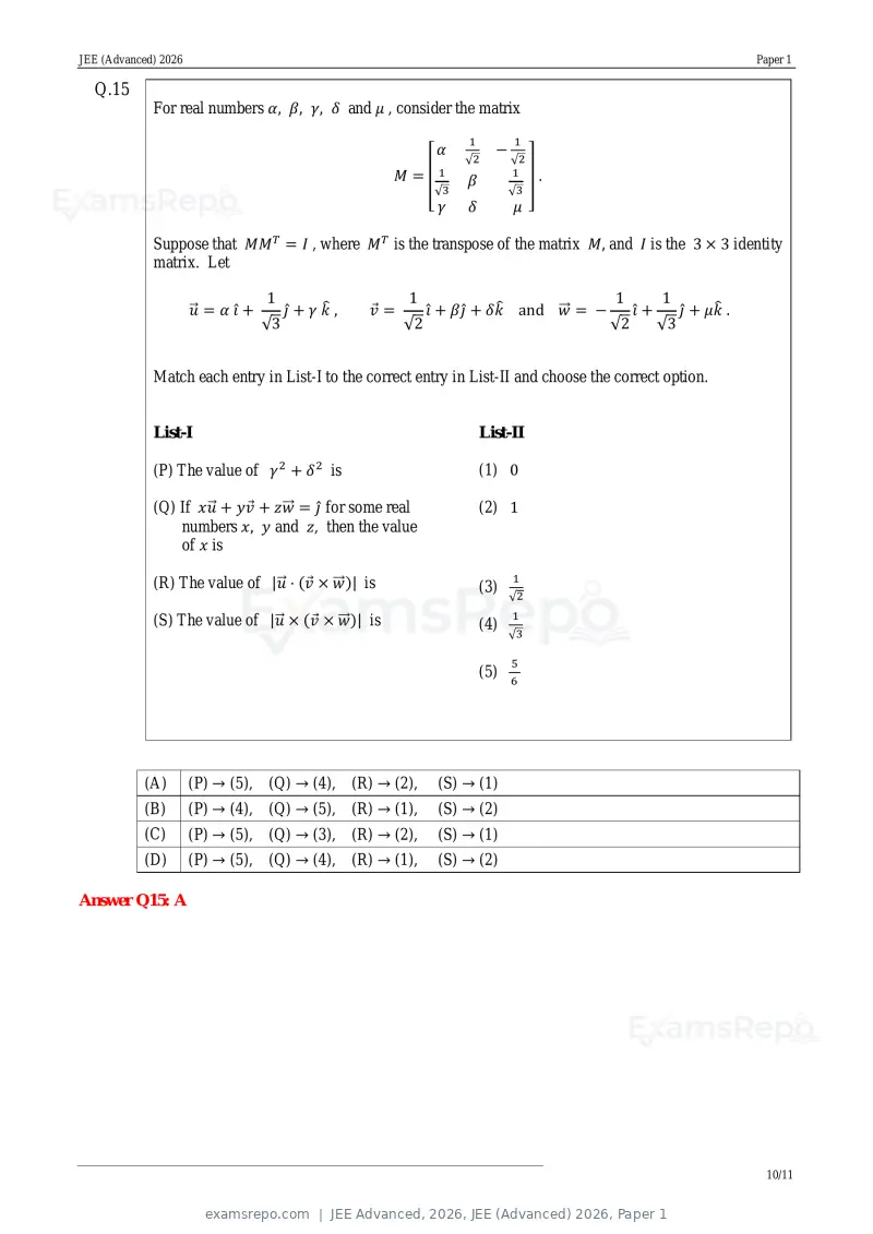 JEE Advanced 2026 answer key, JEE (Advanced) 2026, Paper 1, page 10 of 35