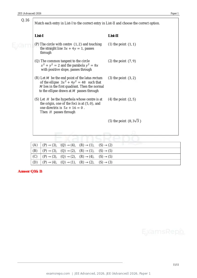 JEE Advanced 2026 answer key, JEE (Advanced) 2026, Paper 1, page 11 of 35