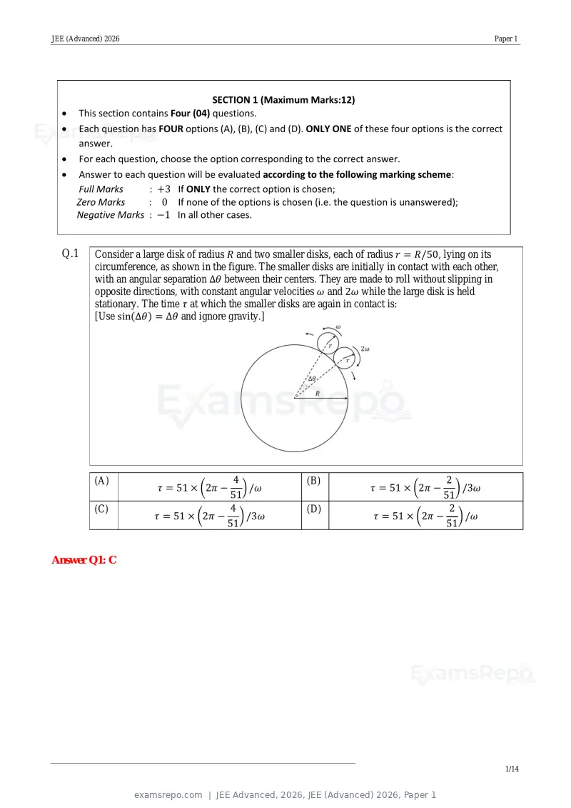 JEE Advanced 2026 answer key, JEE (Advanced) 2026, Paper 1, page 12 of 35