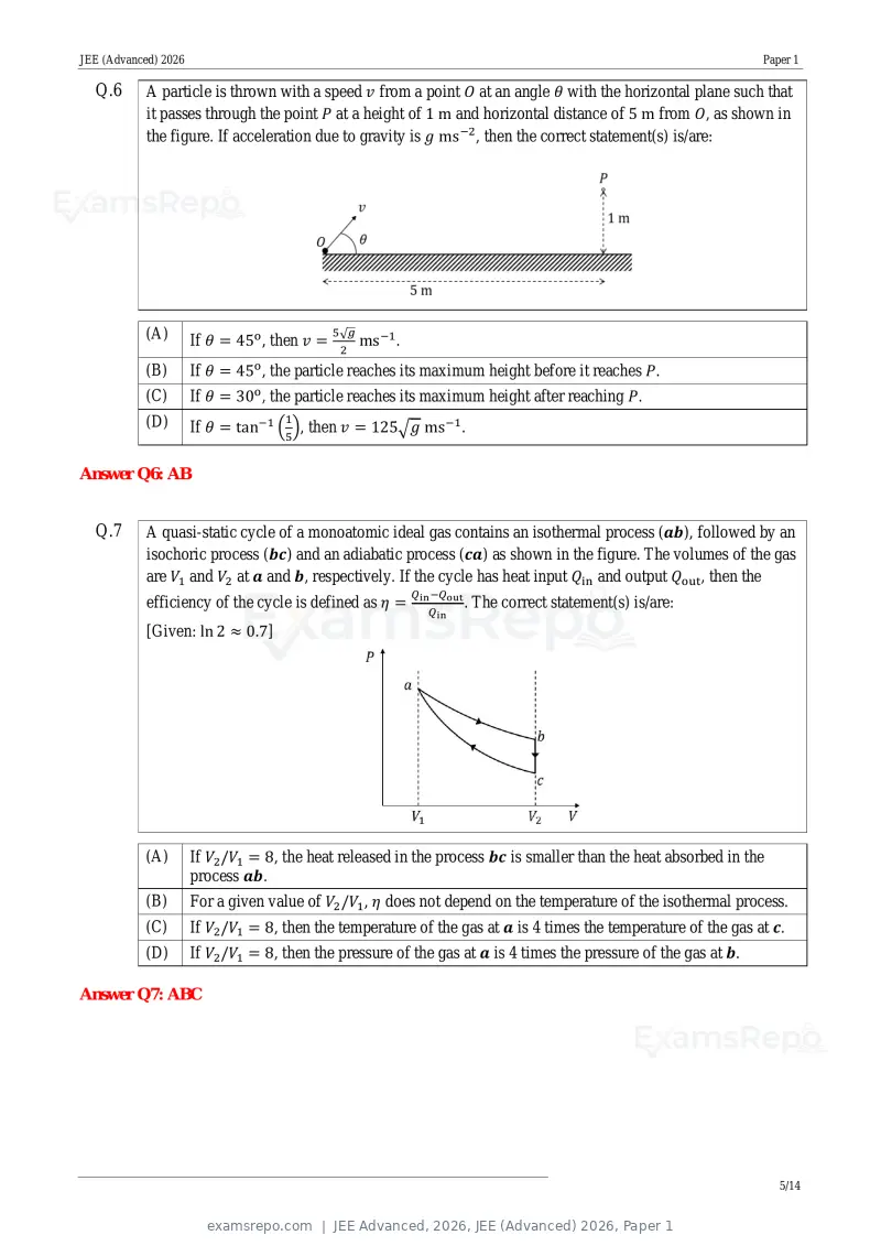 JEE Advanced 2026 answer key, JEE (Advanced) 2026, Paper 1, page 16 of 35